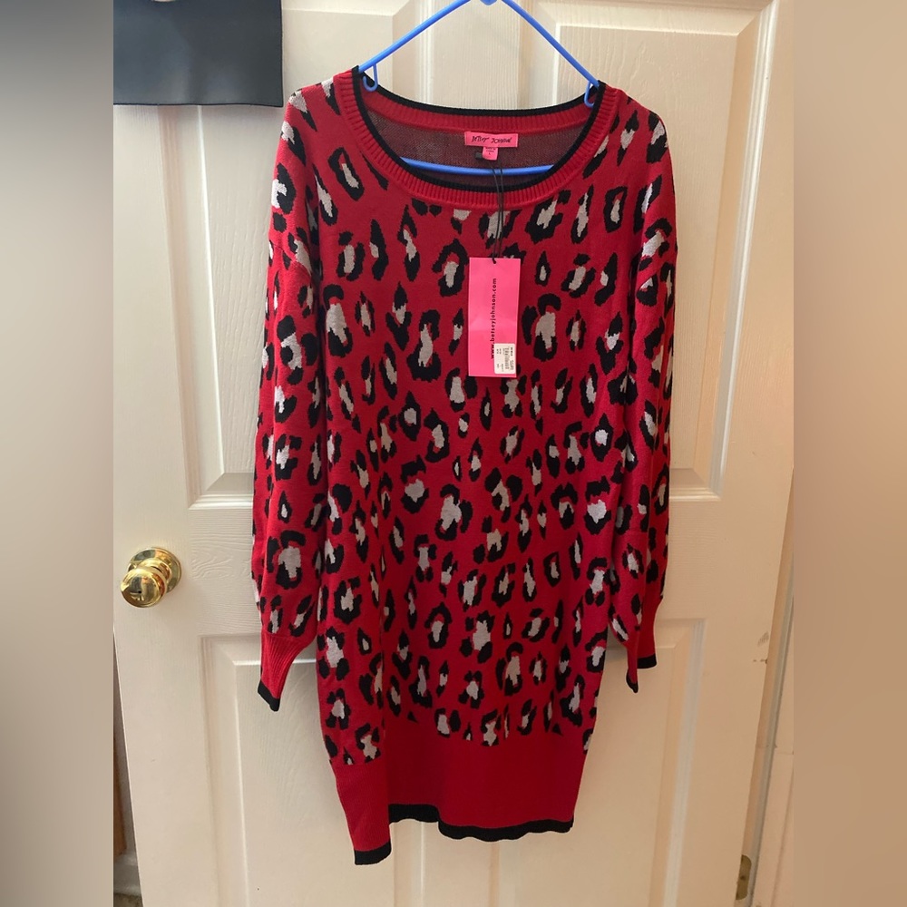 Betsey Johnson sweater dress size Large. Very stretchy. Brand new with tags